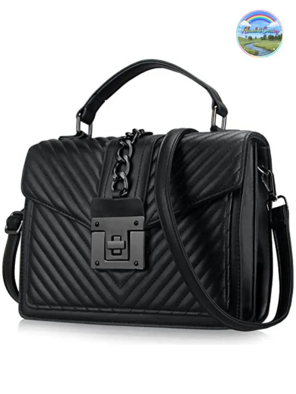 Quilted Faux Leather Satchel with Crossbody Strap Top Handle Purse